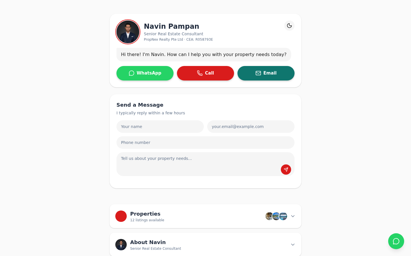 Chat First realtor template — conversational contact layout